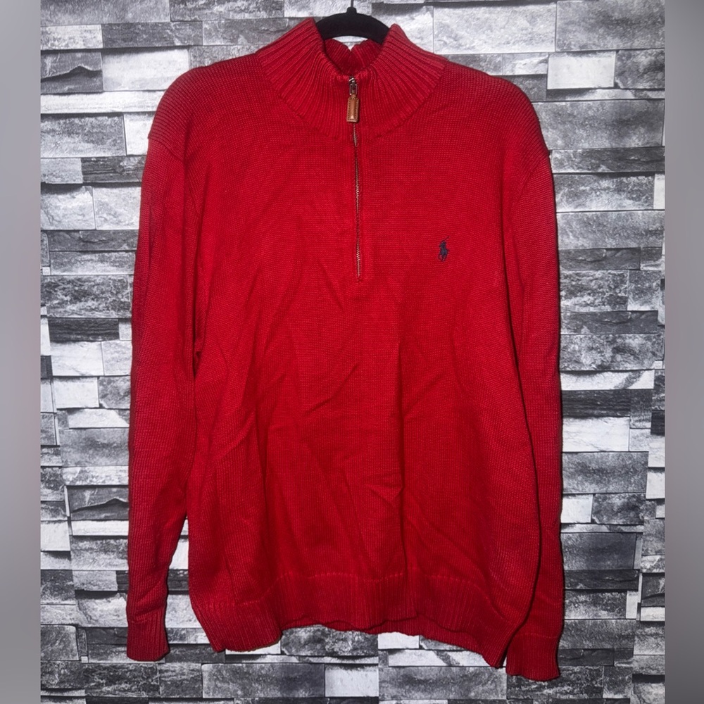 Ralph Lauren Men's Vibrant Red Half-Zip Sweater size XL